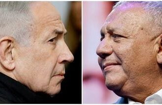 Israeli Prime Minister Benjamin Netanyahu as he attends a memorial service held for Ran Gvili, an off-duty police officer who was killed fighting militants that had infiltrated Israel during the deadly October 7, 2023, attack by Hamas, and the last hostage recovered from Gaza, in Meitar, Israel, January 28, 2026, and Israeli opposition leader and former military chief, Gadi Eisenkot, as he launches an election campaign for Yashar, his new political party, at an event near Hod Hasharon, Israel, June 30, 2026.