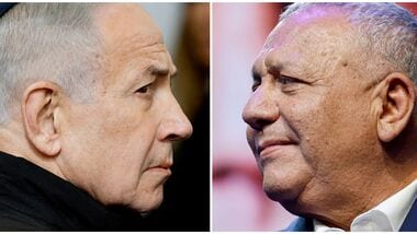 Israeli Prime Minister Benjamin Netanyahu as he attends a memorial service held for Ran Gvili, an off-duty police officer who was killed fighting militants that had infiltrated Israel during the deadly October 7, 2023, attack by Hamas, and the last hostage recovered from Gaza, in Meitar, Israel, January 28, 2026, and Israeli opposition leader and former military chief, Gadi Eisenkot, as he launches an election campaign for Yashar, his new political party, at an event near Hod Hasharon, Israel, June 30, 2026.