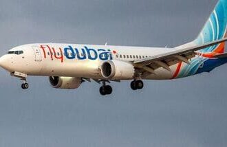 A Flydubai Boeing 737 MAX 8 aircraft prepares for landing at Israel's Ben Gurion Airport in Lod on September 30, 2026. (Photo by Jack GUEZ / AFP)