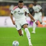 Real Madrid's Kylian Mbappe controls the ball during a Champions League opening phase soccer match between Roma and Real Madrid, in Rome.