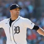 DETROIT, MI - SEPTEMBER 27: Jack Flaherty #9 of the Detroit Tigers pitches against the Pittsburgh Pirates during the fifth inning at Comerica Park on September 27, 2026 in Detroit, Michigan.   Duane Burleson/Getty Images/AFP (Photo by Duane Burleson / GETTY IMAGES NORTH AMERICA / Getty Images via AFP)