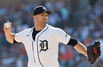 DETROIT, MI - SEPTEMBER 27: Jack Flaherty #9 of the Detroit Tigers pitches against the Pittsburgh Pirates during the fifth inning at Comerica Park on September 27, 2026 in Detroit, Michigan.   Duane Burleson/Getty Images/AFP (Photo by Duane Burleson / GETTY IMAGES NORTH AMERICA / Getty Images via AFP)
