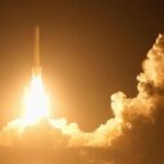 The H3 rocket carrying the Martian Moons Exploration (MMX) rover bound for Mars' moon Phobos lifts off from the Tanegashima Space Center in Minamitane, Kagoshima Prefecture, Japan, October 20, 2026 in this photo taken by Kyodo.