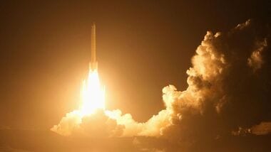 The H3 rocket carrying the Martian Moons Exploration (MMX) rover bound for Mars' moon Phobos lifts off from the Tanegashima Space Center in Minamitane, Kagoshima Prefecture, Japan, October 20, 2026 in this photo taken by Kyodo.