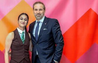 Newly appointed Friendship Ambassador for India by Switzerland Tourism and Indian cricketer Jemimah Rodrigues poses for a picture with Switzerland Tourism CEO Martin Nydegger.