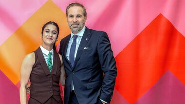 Newly appointed Friendship Ambassador for India by Switzerland Tourism and Indian cricketer Jemimah Rodrigues poses for a picture with Switzerland Tourism CEO Martin Nydegger.