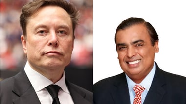 Elon Musk, Starlink Founder (left) and Mukhesh Ambani, Chairman and MD of Reliance Industries (right).