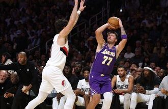 Luka Doncic (Right) scored 41 points but his efforts went in vain as Los Angeles Lakers suffered a 136-129 loss to Portland Trail Blazers.