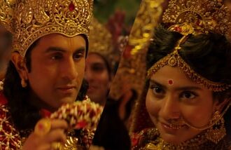 Ranbir Kapoor as Lord Ram and Sai Pallavi as Maa Sita in Mangal Rang music video.