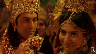 Ranbir Kapoor as Lord Ram and Sai Pallavi as Maa Sita in Mangal Rang music video.