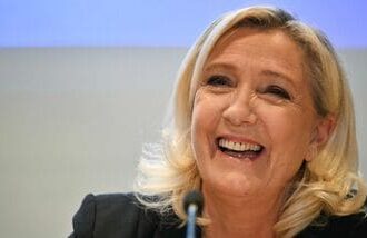 Rar-right party Rassemblement National (RN) candidate in France's 2027 presidential election Marine Le Pen holds a press conference on the sidelines of a meeting of Patriots parliamentary group on the eve of an EU Summit in Brussels on October 14, 2026.