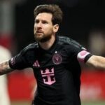 Inter Miami's Lionel Messi celebrates after scoring during the MLS match against Atlanta United FC.