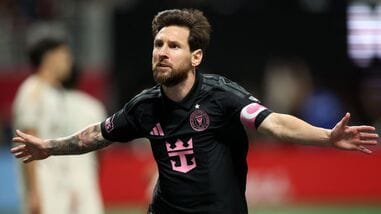 Inter Miami's Lionel Messi celebrates after scoring during the MLS match against Atlanta United FC.