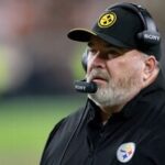 CHead coach Mike McCarthy of the Pittsburgh Steelers looks on against the Cleveland Browns during the first quarter of the game at Huntington Bank Field on October 01, 2026 in Cleveland, Ohio.