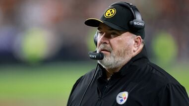 CHead coach Mike McCarthy of the Pittsburgh Steelers looks on against the Cleveland Browns during the first quarter of the game at Huntington Bank Field on October 01, 2026 in Cleveland, Ohio.