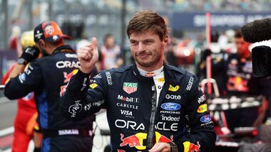 Red Bull's Max Verstappen celebrates after winning the sprint race