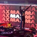 Red Bull's Max Verstappen celebrates after winning the Singapore Grand Prix