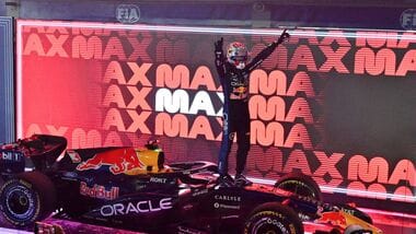 Red Bull's Max Verstappen celebrates after winning the Singapore Grand Prix