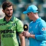 Pakistan's captain Shaheen Shah Afridi (L) and England's captain Harry Brook during the coin toss in Rawalpindi.