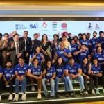 Union Sports Minister Mansukh Mandaviya poses for a group photo at the send-off ceremony for the Indian contingent for the Aichi-Nagoya 2026 Asian Para Games.