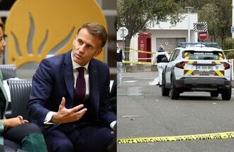French President Emmanuel Macron visits Trappes after a gunman opened fire in what is being described as a 'racially motivated attack'