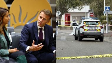 French President Emmanuel Macron visits Trappes after a gunman opened fire in what is being described as a 'racially motivated attack'