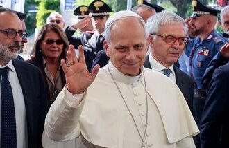 Pope Leo arrives at Gemelli Hospital ahead of the pontiff's surgery to remove a lung nodule, in Rome, Italy, October 13, 2026.