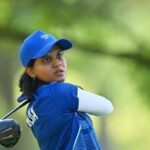 India's Pranavi Urs in action during the women's individual stroke play final in Asian Games 2026.