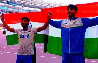 Praveen Kumar (Left) clinched gold in the men's high jump T64 final, whereas Banti won silver.