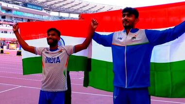 Praveen Kumar (Left) clinched gold in the men's high jump T64 final, whereas Banti won silver.