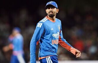 India's Prince Yadav against New Zealand in the second T20I at Hagley Oval, in Christchurch.
