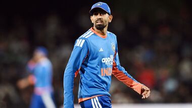 India's Prince Yadav against New Zealand in the second T20I at Hagley Oval, in Christchurch.