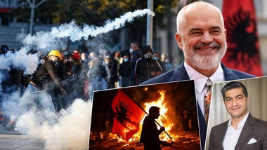 Europe's economic slowdown is fuelling protests in Albania. Right top: Prime Minister Edi Rama. Inset: Dikshu Chandra Kukreja.