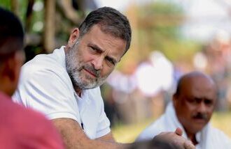 Leader of Opposition in the Lok Sabha Rahul Gandhi interacts with tribal families affected by malnutrition and disease outbreaks, in Balaghat district, Madhya Pradesh.