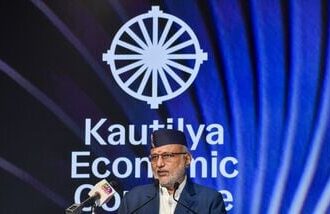 Vice-President CP Radhakrishnan addresses the inauguration of 5th Kautilya Economic Conclave in New Delhi, Oct. 3, 2026. (PTI Photo)