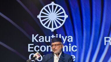 Vice-President CP Radhakrishnan addresses the inauguration of 5th Kautilya Economic Conclave in New Delhi, Oct. 3, 2026. (PTI Photo)