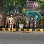 CJP Protest Live Updates: Police and security personnel stand guard ahead of the INDIA bloc's march to Rashtrapati Bhavan to seek President Droupadi Murmu's intervention over its demand for Chief Election Commissioner Gyanesh Kumar's resignation, at Janpath, in New Delhi, Friday, Oct. 9.