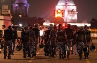 Security personnel during the INDIA alliance march from Parliament House, in New Delhi, Friday, Oct. 9, 2026. (PTI Photo/Atul Yadav)