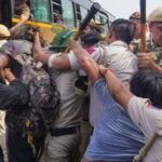 Police personnel detain demonstrators during a demonstration call by the Cockroach Janta Party (CJP) demanding the resignation of Chief Election Commissioner (CEC) Gyanesh Kumar over alleged electoral roll irregularities, in New Delhi, Saturday, Oct. 10, 2026. (PTI Photo/Karma Bhutia)