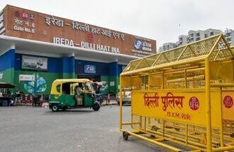 Delhi CJP protest: Barricades outside the Dilli Haat INA metro station following continued demonstration calls by the Cockroach Janta Party (CJP) demanding the resignation of Chief Election Commissioner (CEC) Gyanesh Kumar, in New Delhi, Sunday, Oct. 11, 2026.