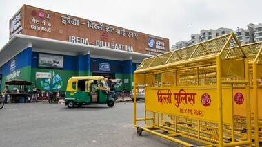 Delhi CJP protest: Barricades outside the Dilli Haat INA metro station following continued demonstration calls by the Cockroach Janta Party (CJP) demanding the resignation of Chief Election Commissioner (CEC) Gyanesh Kumar, in New Delhi, Sunday, Oct. 11, 2026.