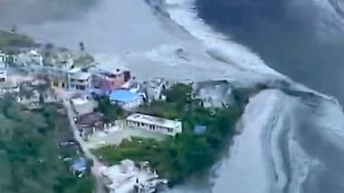 Aerial view of a flash flood in the Kali Gandaki River, in Nepal's Gorkha district.