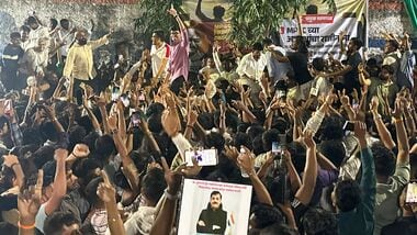 Protestors celebrate after the Maharashtra government on Sunday formed a committee to overhaul the state recruitment body MPSC, naming FDA Commissioner Tukaram Mundhe as secretary