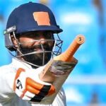 Saurashtra's Ravindra Jadeja celebrates his century during the Ranji Trophy 2026-27 Group B match against Chhattisgarh, in Rajkot.
