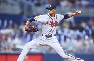 Ray Kerr #62 of the Atlanta Braves pitches against the Miami Marlins in the first inning of the game at loanDepot park on September 25, 2026 in Miami, Florida.