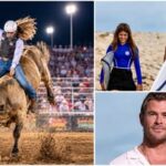 Left: Chris Hemsworth’s daughter India Rose competing in bull riding
Right top: Chris Hemsworth with daughter India Rose
Right bottom: Thor actor Chris Hemsworth