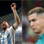 Lionel Messi (L); Cristiano Ronaldo (R).