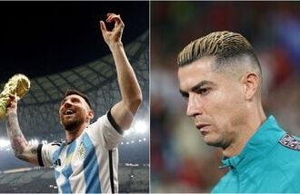 Lionel Messi (L); Cristiano Ronaldo (R).