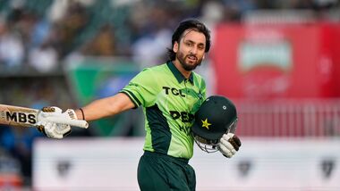 Pakistan's Salman Ali Agha celebrates his hundred against Sri Lanka in the ODI tri-series opener in Rawalpindi.