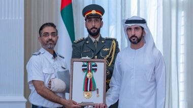 UAE President Sheikh Mohamed bin Zayed Al Nahyan conferred the state honour, which was presented by Dubai Crown Prince Sheikh Hamdan bin Mohammed bin Rashid Al Maktoum. Hamdan commended the crew’s actions and their sense of responsibility during the emergency. (Image: @DXBMediaOffice/X)